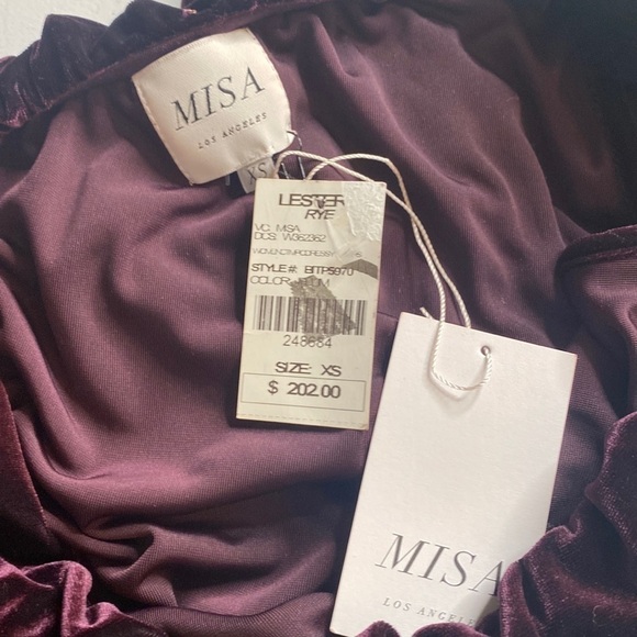 NWT MISA Los Angeles One Shoulder Ruffle Velvet Plum Top - Picture 6 of 8